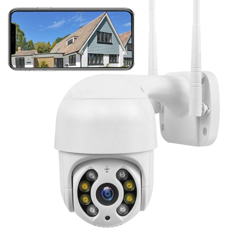 foto del prodotto fortuneville telecamera ptz da esterno, telecamera di sorveglianza wifi audio bidirezionale, visione notturna a infrarossi, rilevamento movimento,