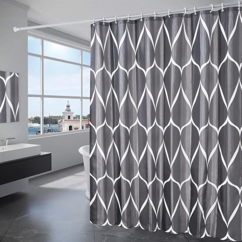 foto del prodotto fortuneville tenda da doccia 180x200 cm tenda da bagno in tessuto poliestere impermeabile lavabile in lavatrice con 12 ganci nera