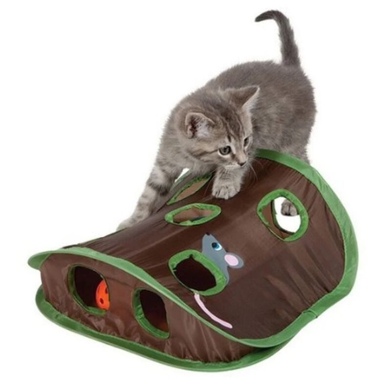 foto del prodotto fortuneville tenda intelligente a 9 buche pieghevole cat play tunnel mouse caccia giocattoli mantieni i gattini attivi scratching supplies