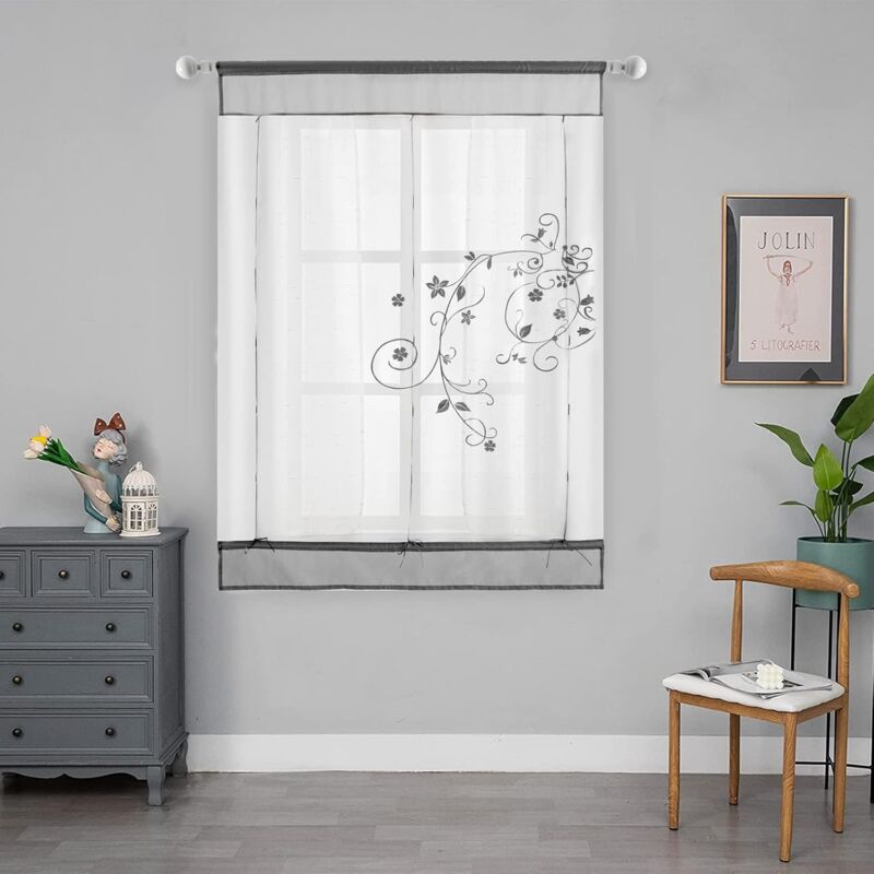 foto del prodotto fortuneville tenda ricamata floreale tende a pacchetto camera da letto bagno balcone decorazione 80x120cm, grigio 