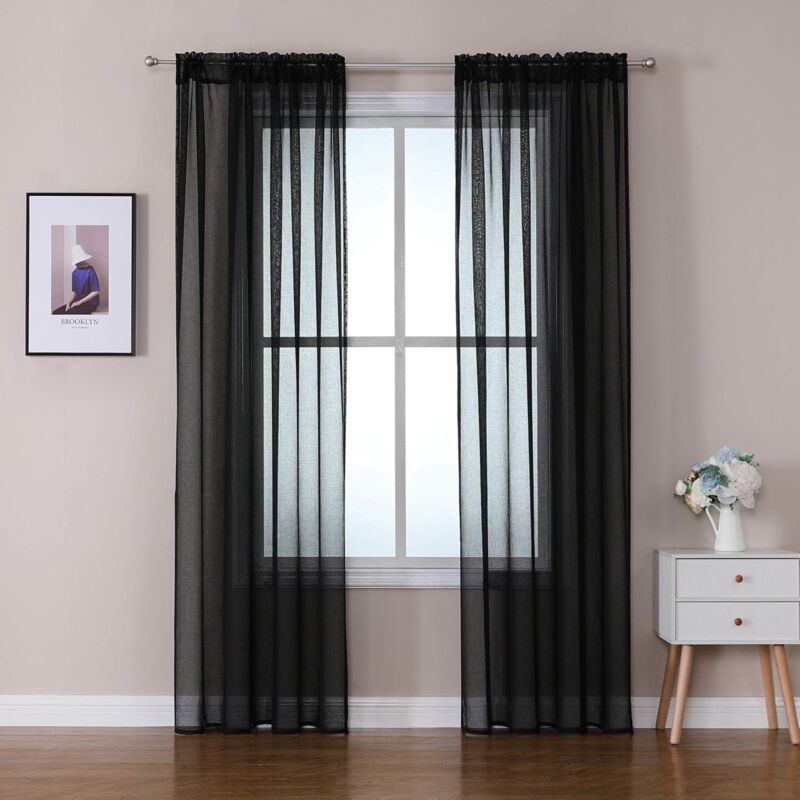foto del prodotto fortuneville tende 2 pannelli trasparenti in voile con passanti morbidi finestre per camera da letto e soggiorno 140x245cm nero