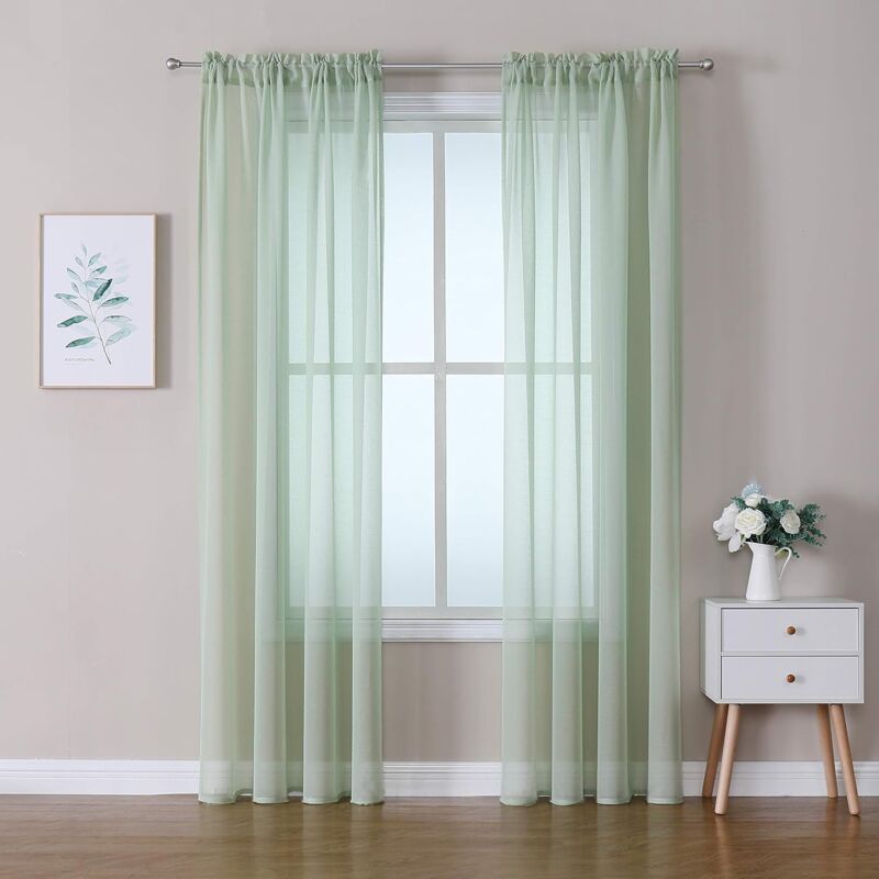 foto del prodotto fortuneville tende 2 pannelli trasparenti in voile con passanti morbidi finestre per camera da letto e soggiorno 140x245cm verde