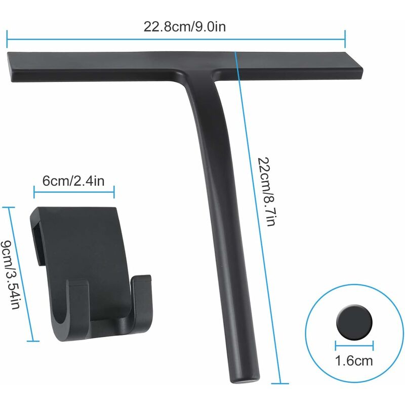 foto del prodotto fortuneville tergivetro doccia in silicone con anima in acciaio inossidabile per doccia, bagno, specchio, pulizia vetri, piastrelle nero, 
