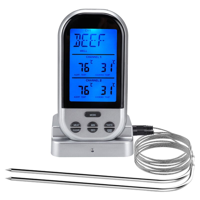 foto del prodotto fortuneville termometro digitale wireless per barbecue con sonda in acciaio inossidabile 2 modalit wireless temperatura da 0 a 250 c con