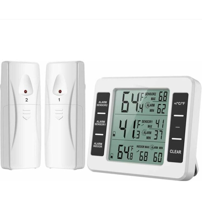 foto del prodotto fortuneville termometro frigo congelatore, t audace termometro frigo wireless con 2 sensori, allarme acustico, min max, termometro interno esterno