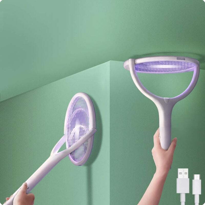 foto del prodotto fortuneville testa rotante scacciamosche elettrico ricaricabile fly zapper fly zapper racket fly killer fly catcher fruit fly trap spider catcher