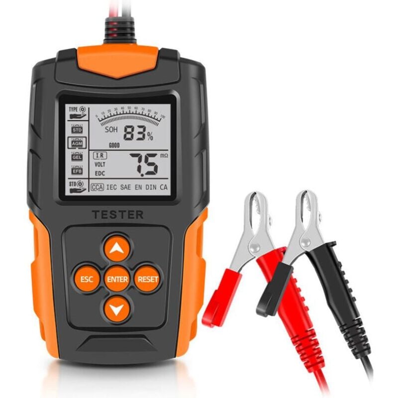 foto del prodotto fortuneville tester batteria per auto monopezzo 12v 24v analizzatore batteria digitale lcd strumento diagnostico di ricarica per auto arancione 