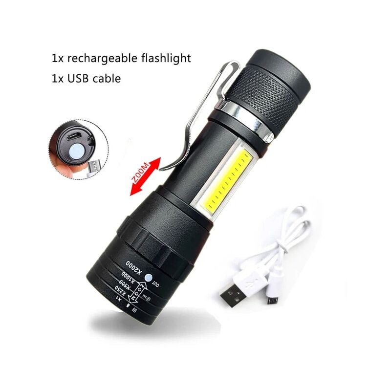 foto del prodotto fortuneville torcia ricaricabile portatile torcia lanterna 3 modalit di illuminazione lampada da campeggio mini torcia a led 1pc