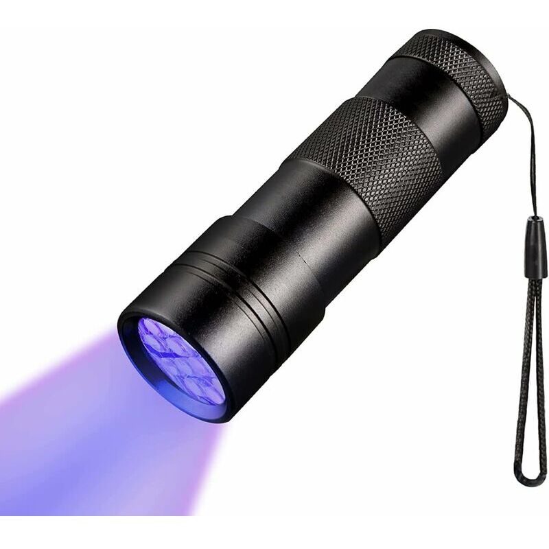 foto del prodotto fortuneville torcia uv con 12 lampadine led, torcia led uv da 395 nm, rilevatore di urina per cani gatti, resina, fluorescente, scorpione e altro