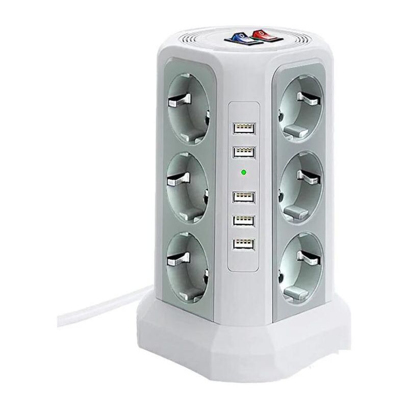 foto del prodotto fortuneville torre di protezione contro le sovratensioni, prese di corrente multiple con 5 porte usb e 12 prese, prese multiple con 3 interruttori,
