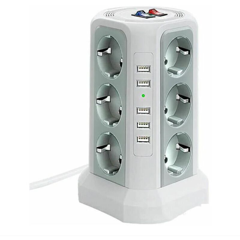 foto del prodotto fortuneville torretta multipresa con protezione da sovratensione e sovratensione, ciabatta elettrica con 5 porte usb e 12 prese, ciabatta con e 3
