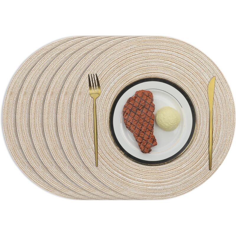 foto del prodotto fortuneville tovagliette rotonde intrecciate da 38 cm, isolanti termici, in cotone intrecciato antiscivolo, per tavolo da pranzo beige, set da 6 
