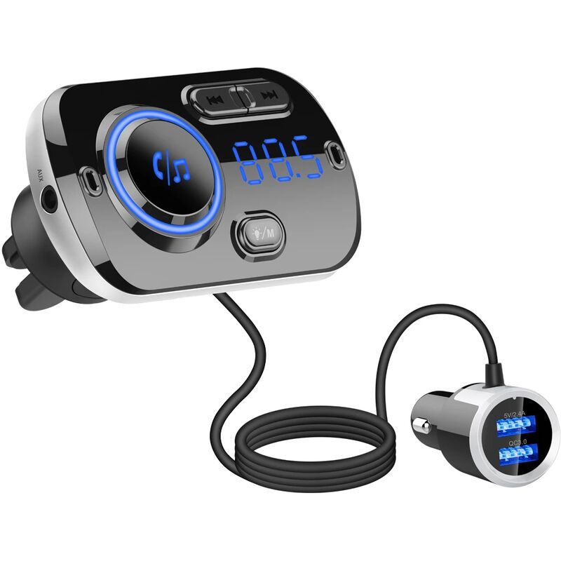 foto del prodotto fortuneville trasmettitore fm wireless kit per auto vivavoce bluetooth 5.0 lettore mp3 lcd ricarica rapida usb qc3.0 accessori auto