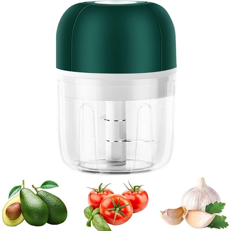 foto del prodotto fortuneville tritatutto elettrico da cucina, mini tritaaglio a 3 lame da 250 ml, tritaverdure con ricarica usb, tritatutto versatile per aglio,