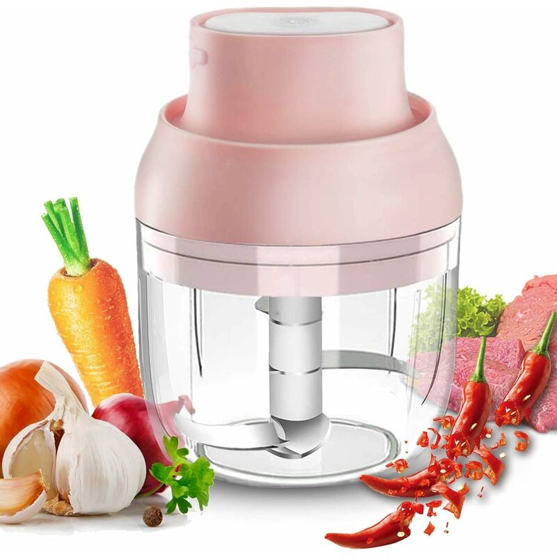 foto del prodotto fortuneville tritatutto elettrico, robot da cucina elettrico portatile da 250ml, frullatore per verdure ricaricabile usb con 3 lame affilate, mini