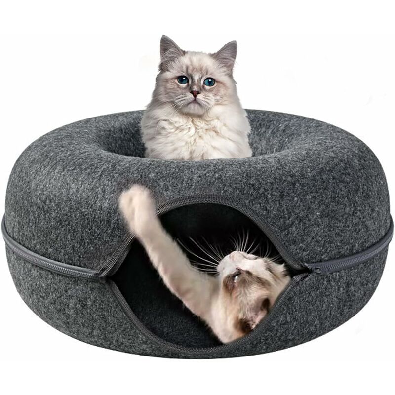 foto del prodotto fortuneville tunnel per gatti in feltro, letto a tunnel per gatti largo 60 cm, foro per gatti staccabile a forma di ciambella a cerchio, giocattolo