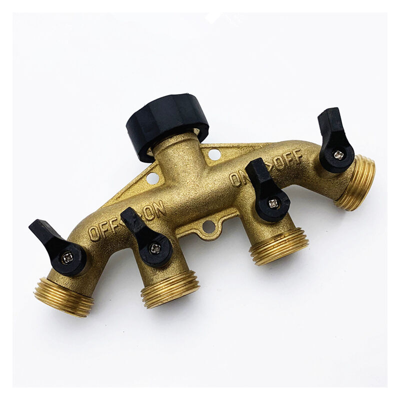 foto del prodotto fortuneville valvola a sfera in ottone a quattro vie valvola a sfera europea rubinetto 3 4 distributore tubo da giardino divisore acqua a 4 vie