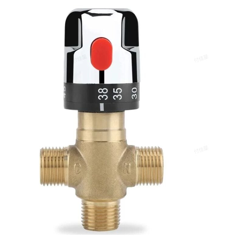 foto del prodotto fortuneville - valvola miscelatrice termostatica, valvola di controllo della temperatura dell'acqua in ottone massiccio g1/2, valvola miscelatrice termostatica a tre vie, per l'uso in bagno, wc, wc,