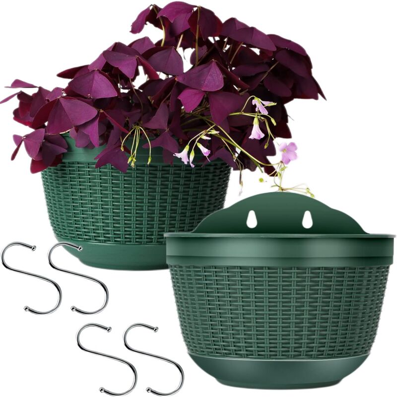 foto del prodotto fortuneville vasi sospesi per piante in plastica set di 2 fioriere sospese vaso da fiori sospeso e 4 ganci per giardino balcone cortile all aperto