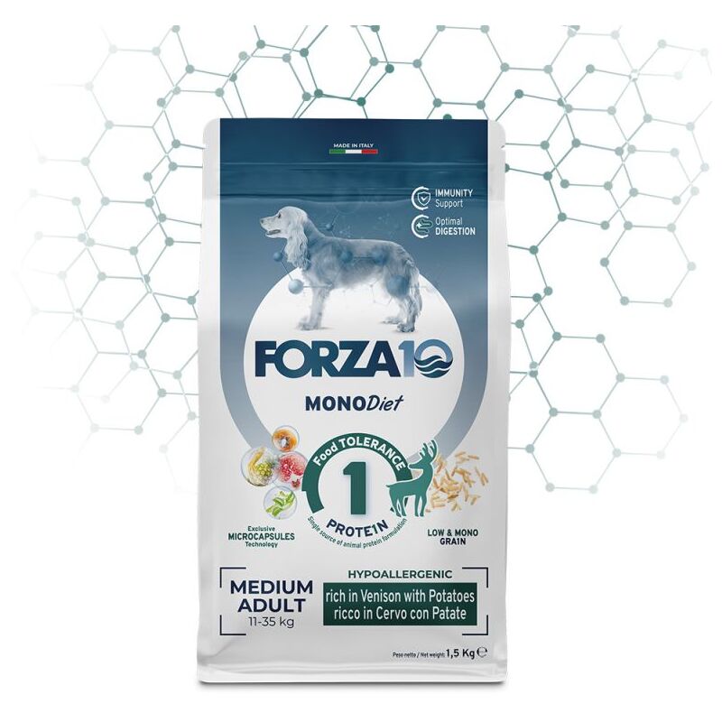 foto del prodotto forza10 cane veterinary hypoallergenic medium adult 1,5 kg cervo con patate