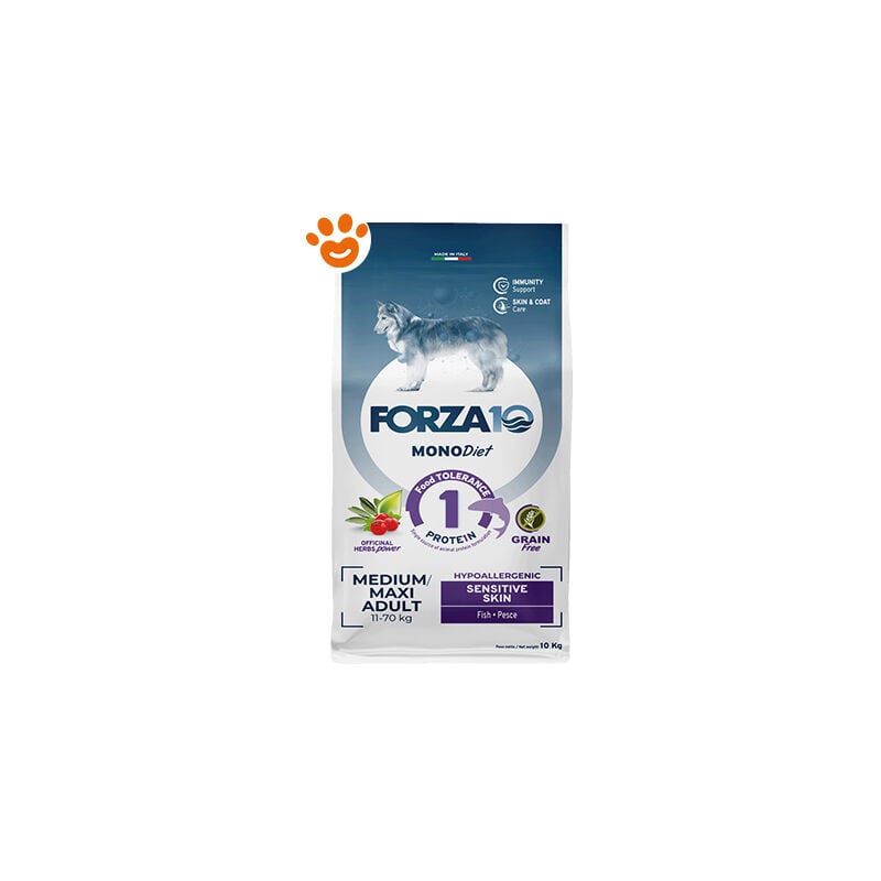 foto del prodotto forza10 dog monodiet medium maxi adult sensistive skin pesce dog monodiet medium maxi adult sensistive skin pesce sacco da 10 kg