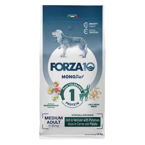 foto del prodotto forza10 monodiet medium adult low grain hypoallergenic cervo con patate 12 kg crocchette monoproteiche cane 1 ordine scegli lo sconto bzr5 bzr20 200 punti fedelt 