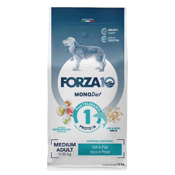 foto del prodotto forza10 monodiet medium adult low grain hypoallergenic pesce - 12 kg - crocchette monoproteiche cane - spedizione gratis da 39€