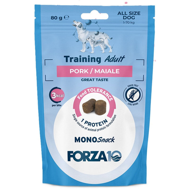 foto del prodotto forza10 monosnack training per cani all breeds con maiale da 80