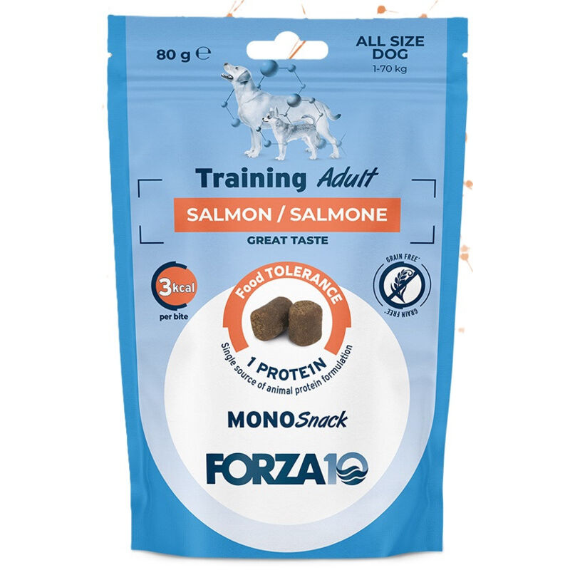 foto del prodotto forza10 monosnack training per cani all breeds con salmone da 80