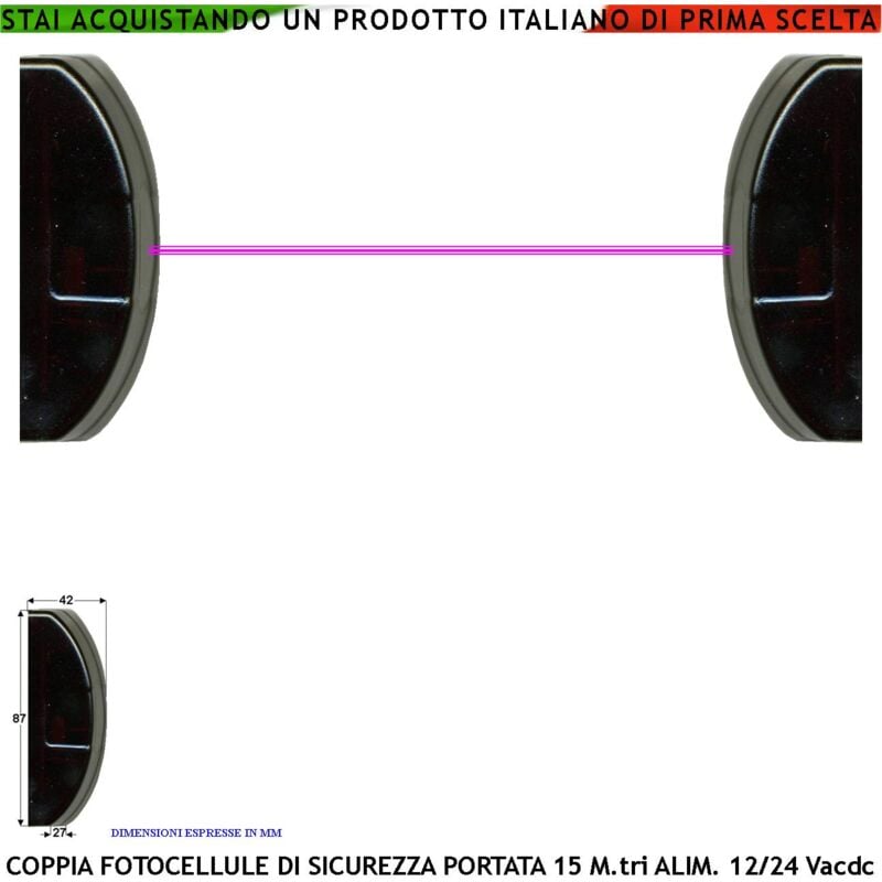 foto del prodotto fotocellule controllo sicurezza cancello elettrico automatico portata 15 metri lineari un tx e un rx montaggio a parete o palina controllare