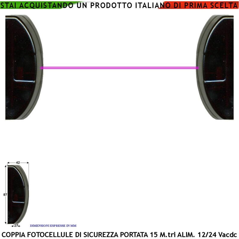foto del prodotto fotocellule un tx e un rx sicurezza e controllo cancello elettrico automatico portata 15 metri lineari montaggio a parete o palina controllare