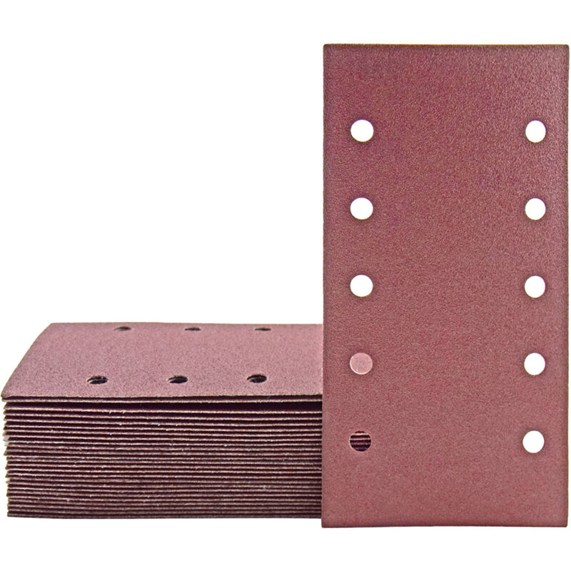 foto del prodotto fox carte abrasive velcrate, 230 x 115 mm, 10 fori, p. levigatrici orbitali, corindone normale 50 pz. g100 miotools