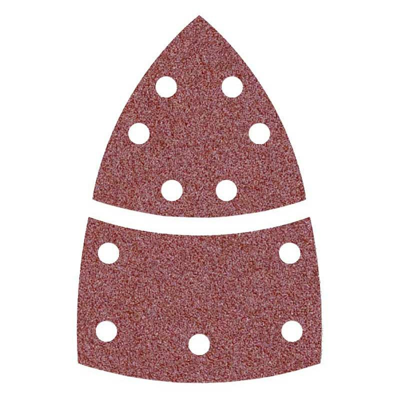 foto del prodotto fox carte abrasive velcrate, 93 62 x 102 mm, 11 fori, p. levigatrici a delta, corindone normale 50 pz. g40 miotools