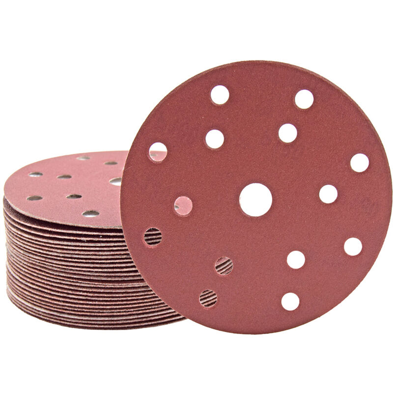 foto del prodotto fox dischi abrasivi velcrati, 150 mm, 15 fori, p. levigatrici rotorbitali, corindone normale 50 pz. g60 miotools