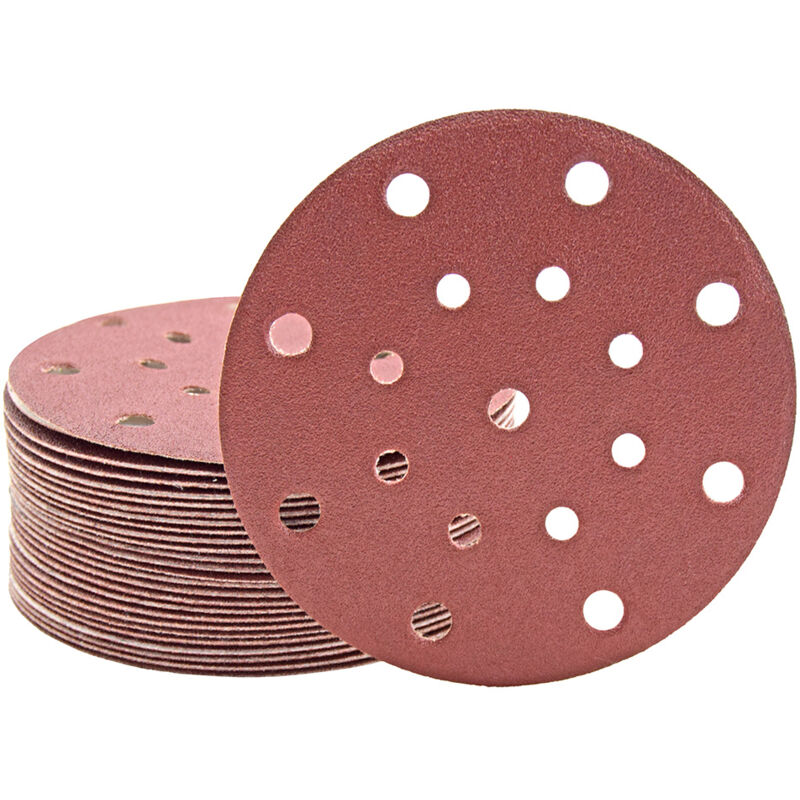 foto del prodotto fox dischi abrasivi velcrati, 150 mm, 17 fori, p. levigatrici rotorbitali, corindone normale 50 pz. g120 miotools