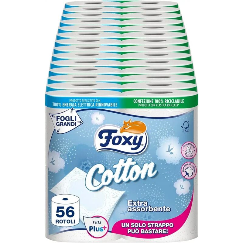 foto del prodotto foxy cotton carta igienica 5 veli 56 rotoli 115 strappi per rotolo extra large