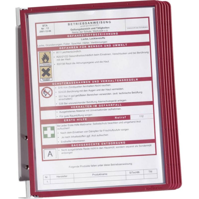 foto del prodotto fp durable supporto da parete per pannello espositivo vario wall 5 5551 rosso din a4 numero di display inclusi 5