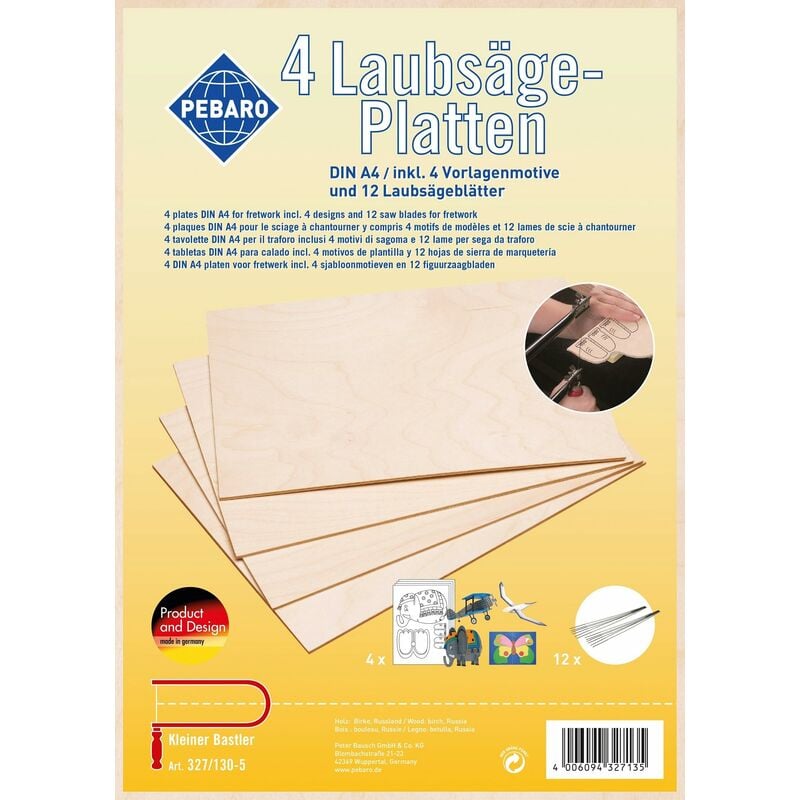 foto del prodotto fp pebaro 327 130 5 set di 4 tavolette di compensato di betulla per traforo, 12 seghetti inclusi