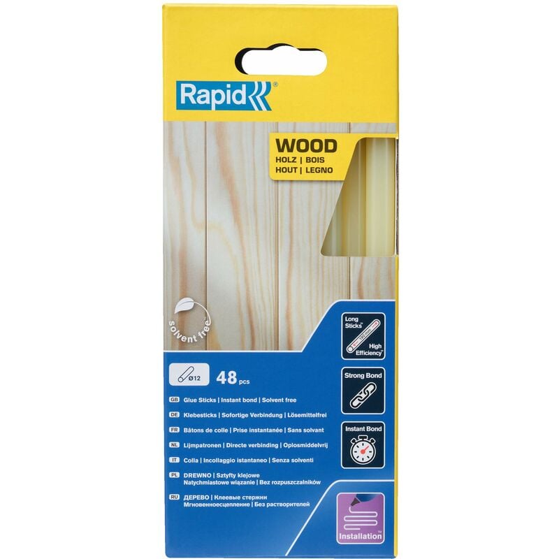 foto del prodotto fp rapid stick di colla da 12 mm per legno, 12 x 190 mm, colore giallastro, 48 pezzi, 880 g in scatola