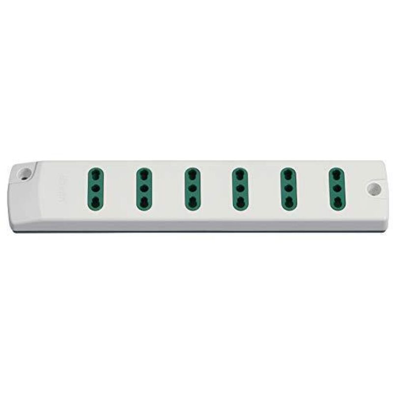 foto del prodotto fp00406.b presa mobile multipla 2p t 16 a 250 v, con 6 uscite bpresa sicury standard italiano tipo p17 11, fornita senza cavo, bianco vimar