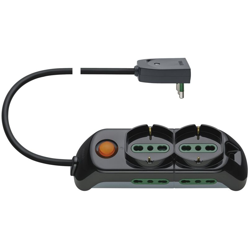 foto del prodotto fp00521.l presa multipla 2p t 16a 250v, 2 uscite sicury standard italiano, 4 uscite sicury standard italiano tipo p17 11, interruttore luminoso, cavo