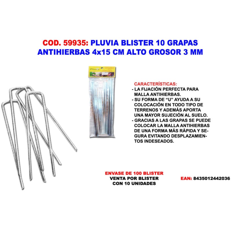 foto del prodotto fplus - blister da 10 graffe zincate pluvia per rete antierbacce 4x15cm spessore 3mm