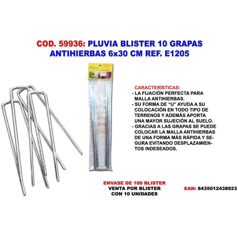 foto del prodotto fplus - blister da 10 graffe zincate rete antiumidità 6x30 cm spessore 3 mm