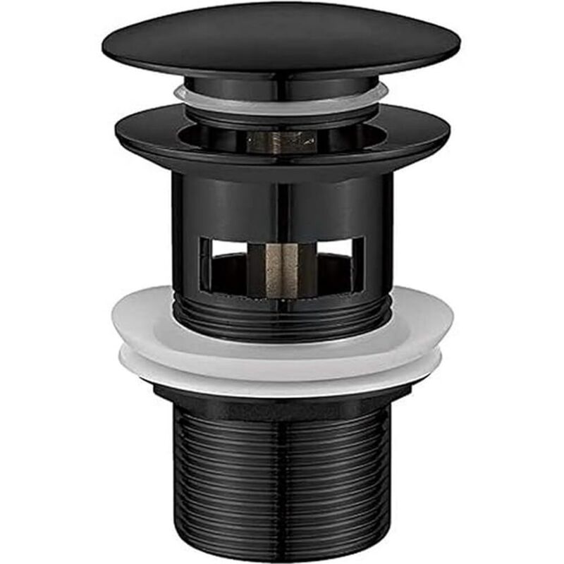 foto del prodotto fplus - ibergrif m20502b tappo di scarico per bagno a scomparsa con cervello pelvico con troppopieno, zincato, nero, coperchio grande, taglia m