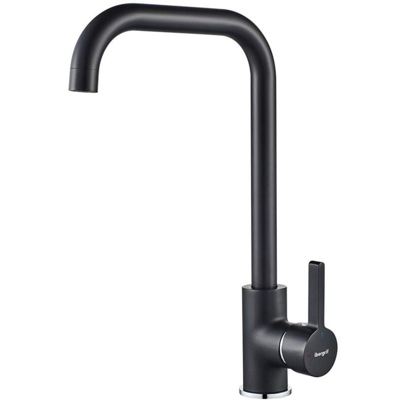 foto del prodotto fplus ibergrif m22105b, rubinetto da cucina con bocca girevole a 360 , miscelatore monocomando per lavello, nero