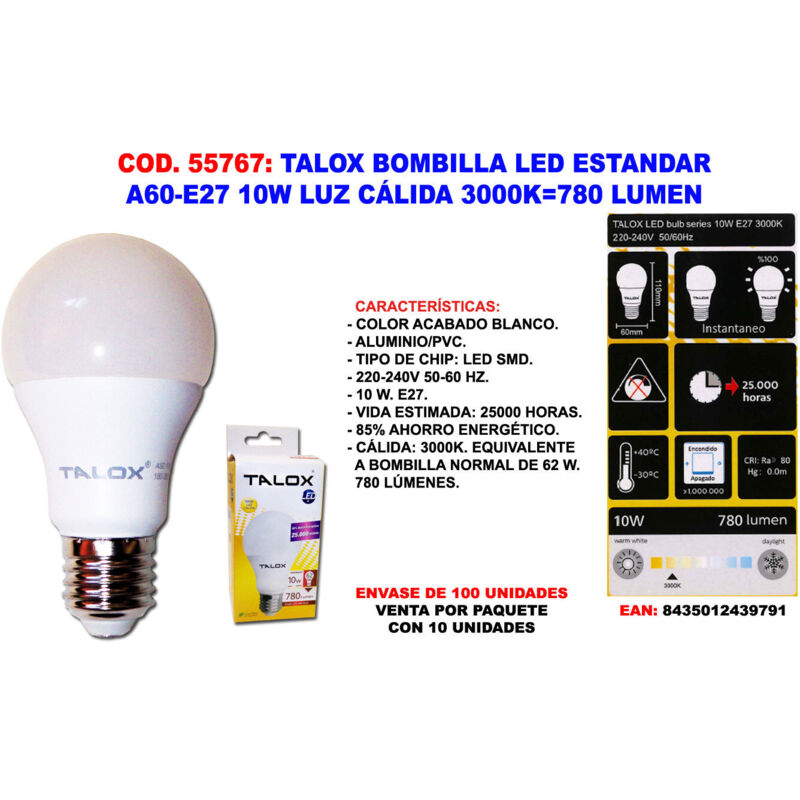 foto del prodotto fplus - lampadina led standard a60 e27 10w luce calda 3000k 780 lumen