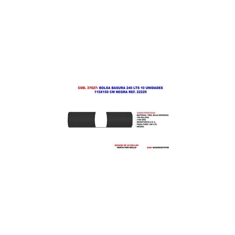 foto del prodotto fplus sacco della rifiuti nero 240 l 10 unit 115 x 150 cm rif. 22229