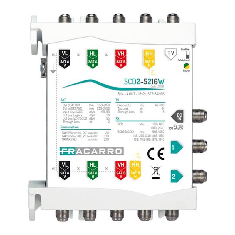 foto del prodotto fracarro multiswitch scd2 5216w 5 ingressi e wb 2 uscite 271184