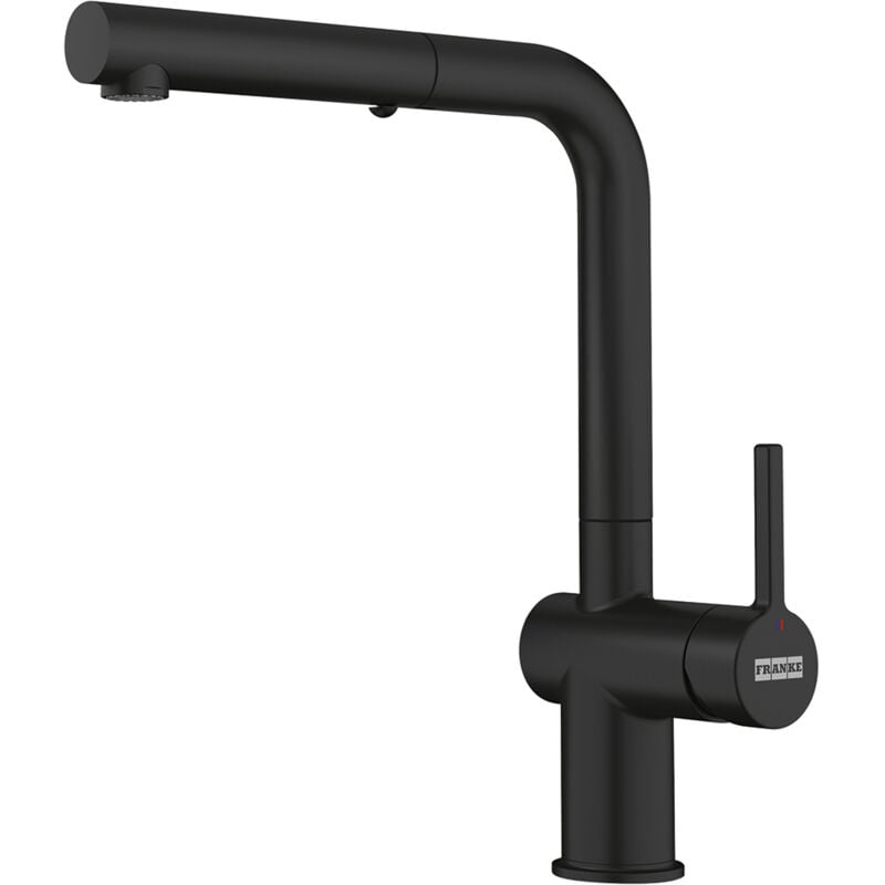 foto del prodotto franke active. tipo di beccuccio estraibile, colore del prodotto nero, materiale del rubinetto zama. altezza max 31,2 cm, distanza tra foro
