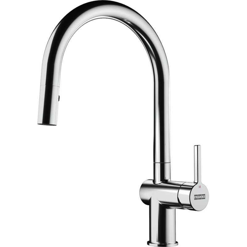 foto del prodotto franke active. tipo di beccuccio tirare verso il basso, colore del prodotto cromo, materiale del rubinetto zama. altezza max 38,8 cm,